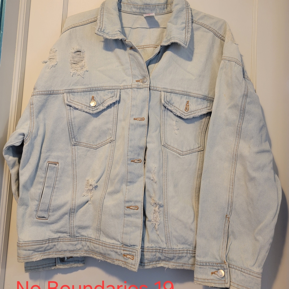 No Boundaries Distressed Light Blue Jean Jacket